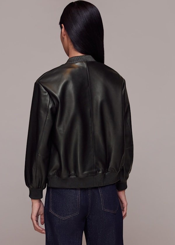Black Laura Leather Bomber Jacket